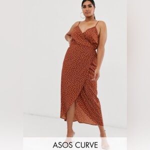ASOS Curve Rust Polka Dot Wrap Maxi Dress